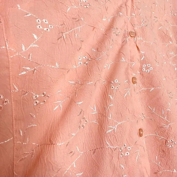 Lemon Grass Studio XL Pink Peach Embroidered Button Down Blouse Floral Boho - Picture 6 of 10